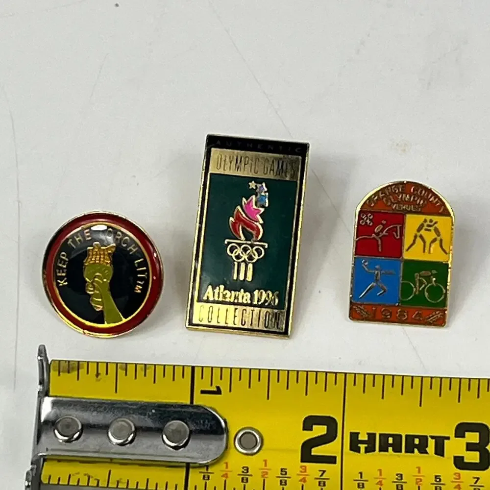 Lot Of 3 Olympic Enamel Pins Atlanta 1996 Torch LA 1984 Orange County Sports NOS